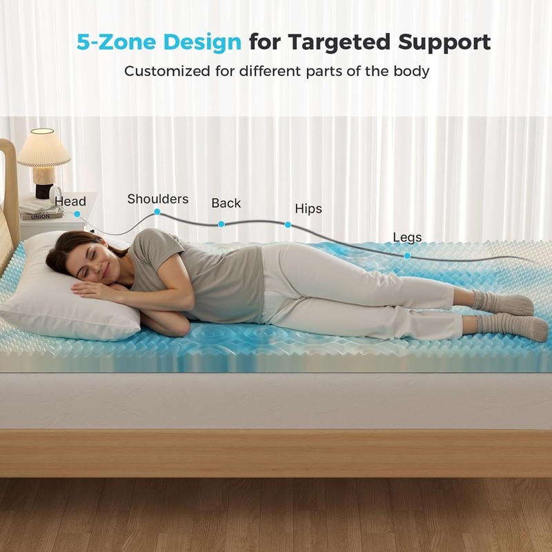 DUMOS 5-Zone Support Memory Foam Mattress Topper,Pain Relief,Cooling Gel Infused gallery