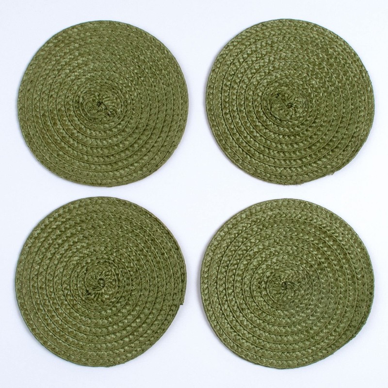 Round Braided Woven Polypropylene Plastic Coaster Set of 4 (Mossy Green) gallery