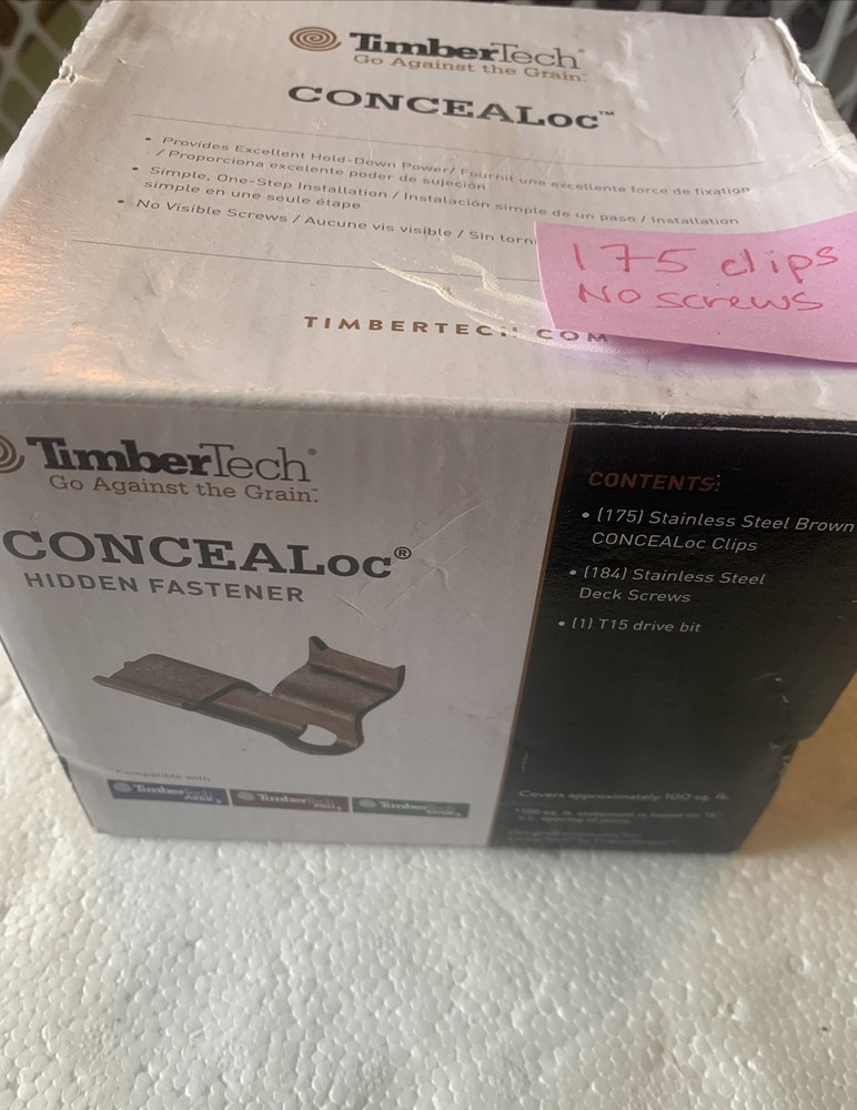 TimberTech CONCEALoc Deck Hidden Fasteners 175 CLIPS ONLY & NO Screws Open Box