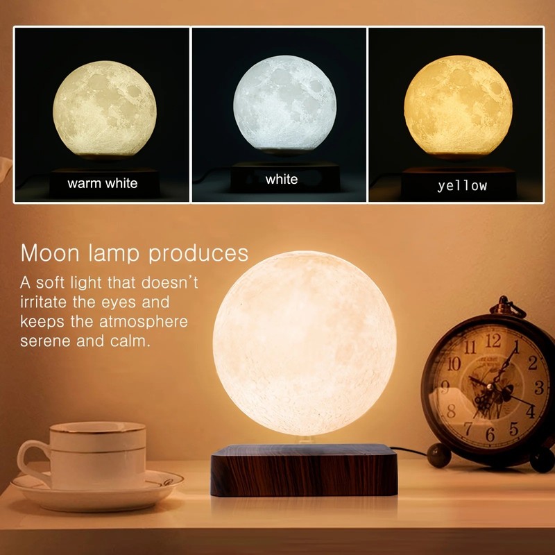 Levitating Moon Lamp Magnetic Floating 3D LED Night Light 3 Color Modes Wooden gallery