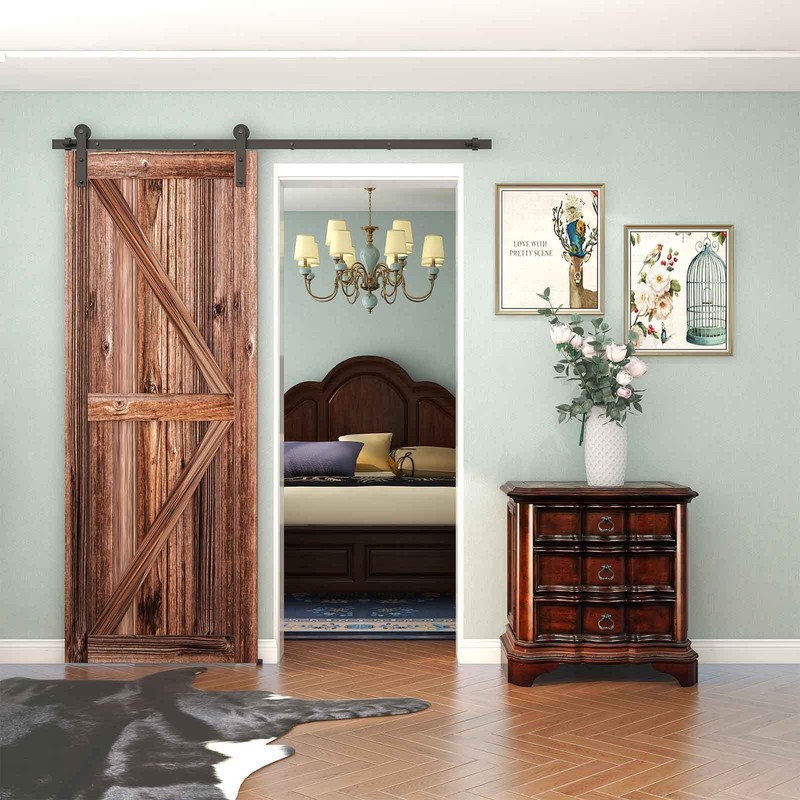 4FT-9FT Sliding Barn Door Hardware Kit Modern Roller for Single Wooden Doors gallery