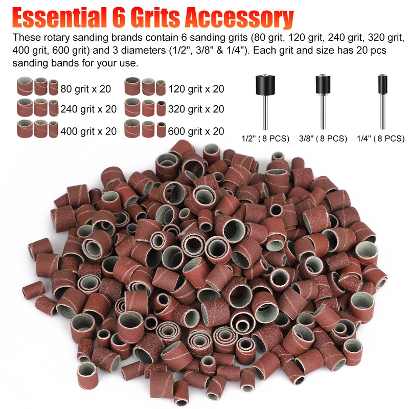 384 Pieces Sanding Drum Kit Sander Sleeves With Mandrels for Dremel Rotary Tool gallery