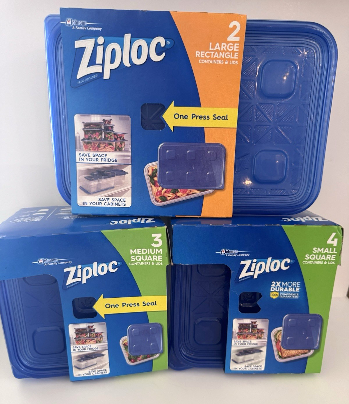 9 SETS Ziploc One Press Seal Large Rectangle/ Med Square/ Sm Square Containers gallery