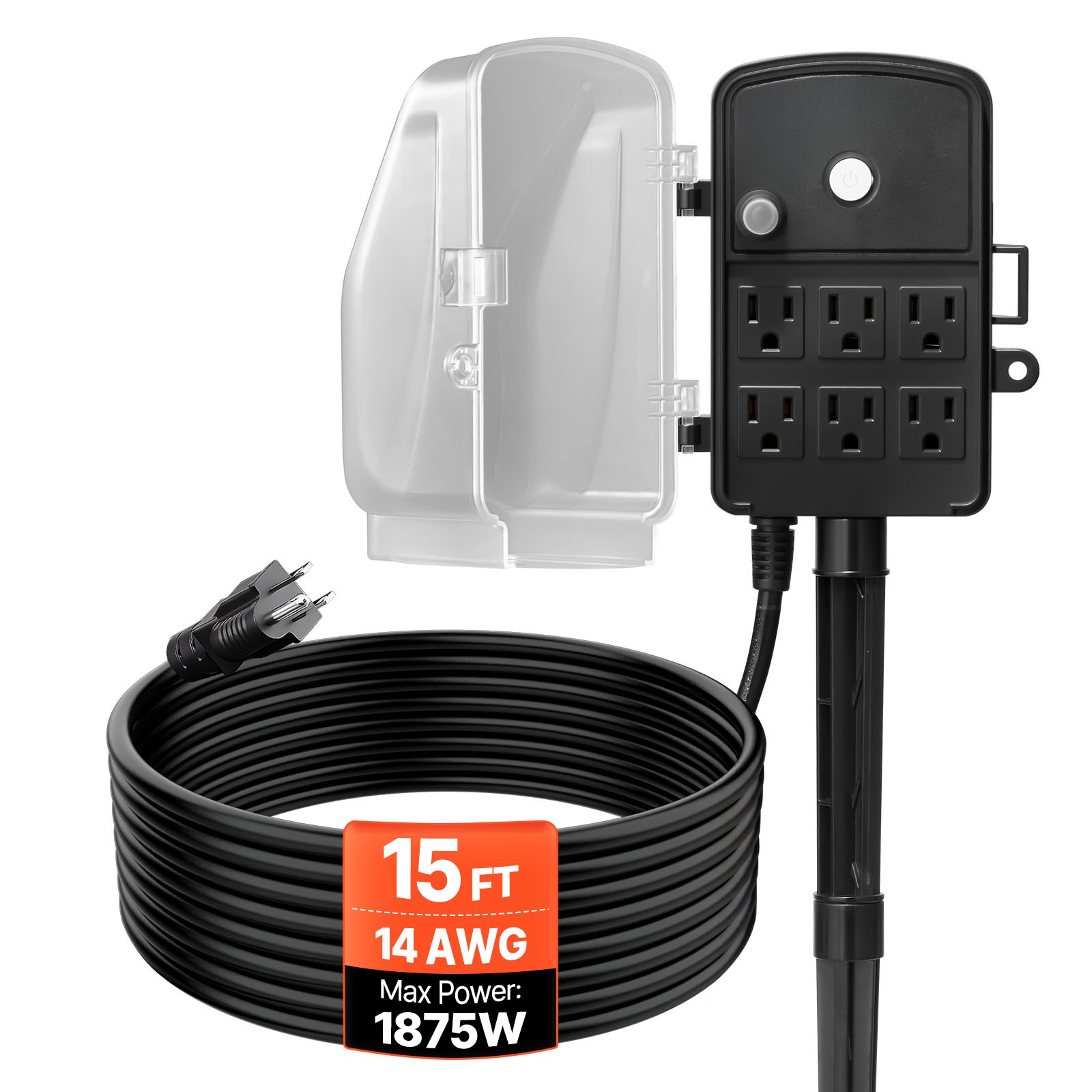 VEVOR Outdoor Power Stake Waterproof Power Strip 6 Outlets 15 FT Extension Cord gallery