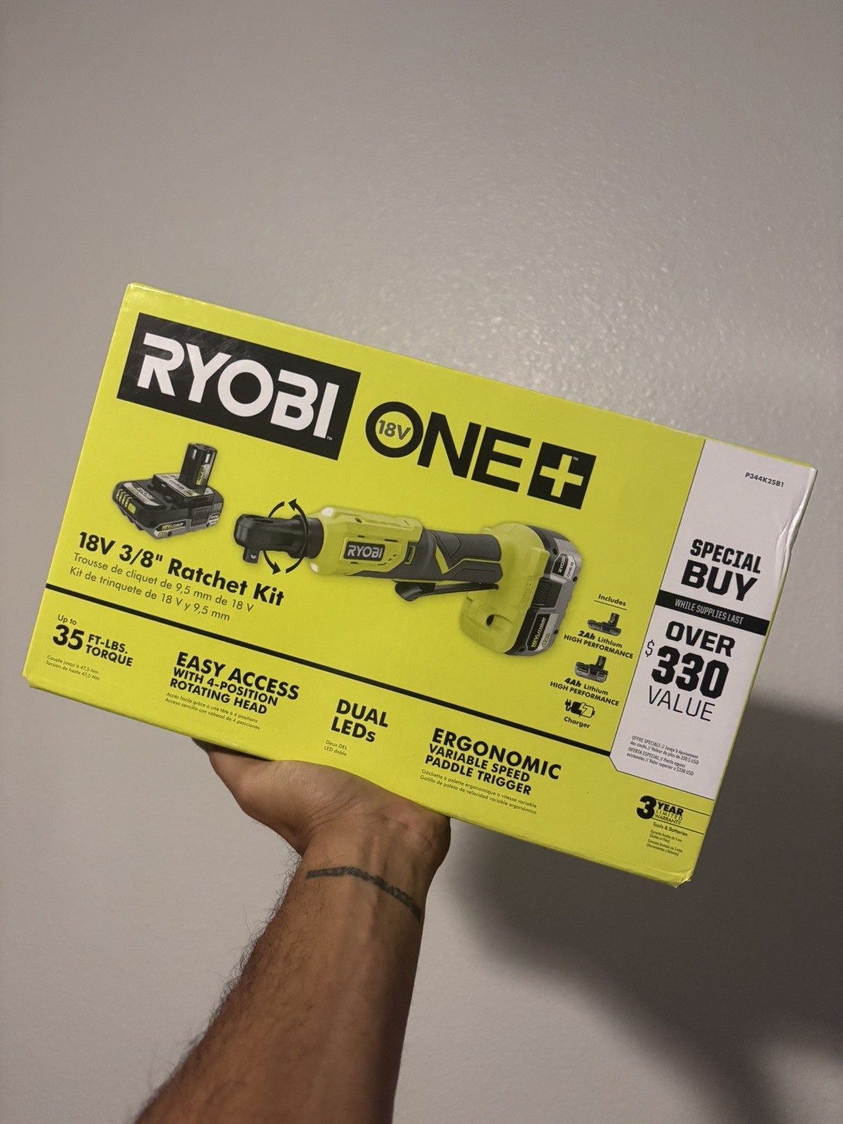 RYOBI | ONE+ | 18V 3/8” Ratchet Kit | 35ft-lb Torque | 2Ah & 4Ah Batteries gallery
