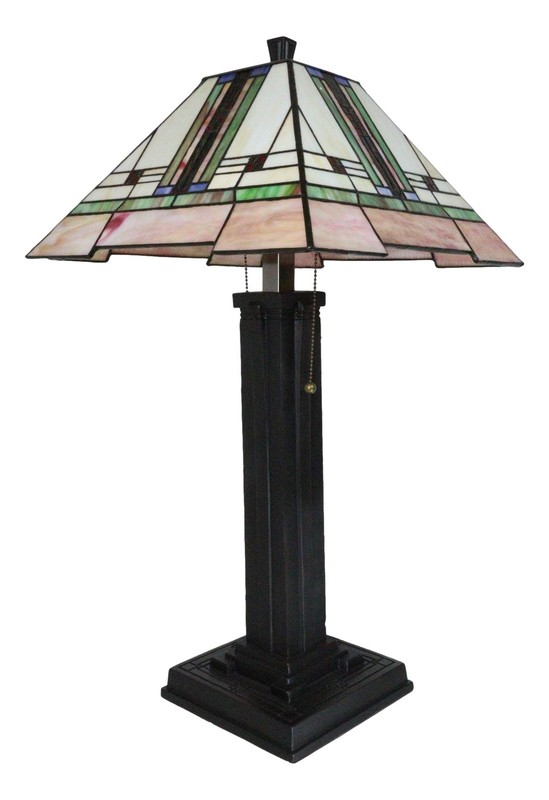 Frank Lloyd Wright Mission Style Pyramid Translucent Glass Side Table Lamp Decor gallery
