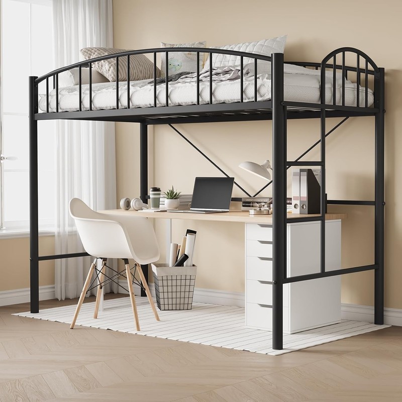 🔝Metal Loft Bed Frame Twin Size, Sturdy with Safety Guardrail for Teens & Adult gallery