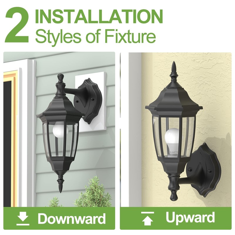 LED Outdoor Wall Light Fixtures, Waterproof Anti-Corrosion, 2 Pack, Black gallery