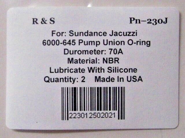 2 Jacuzzi 6000-645 Pump Union O-Rings / R&S 230J / FDA NSF 61 Material gallery