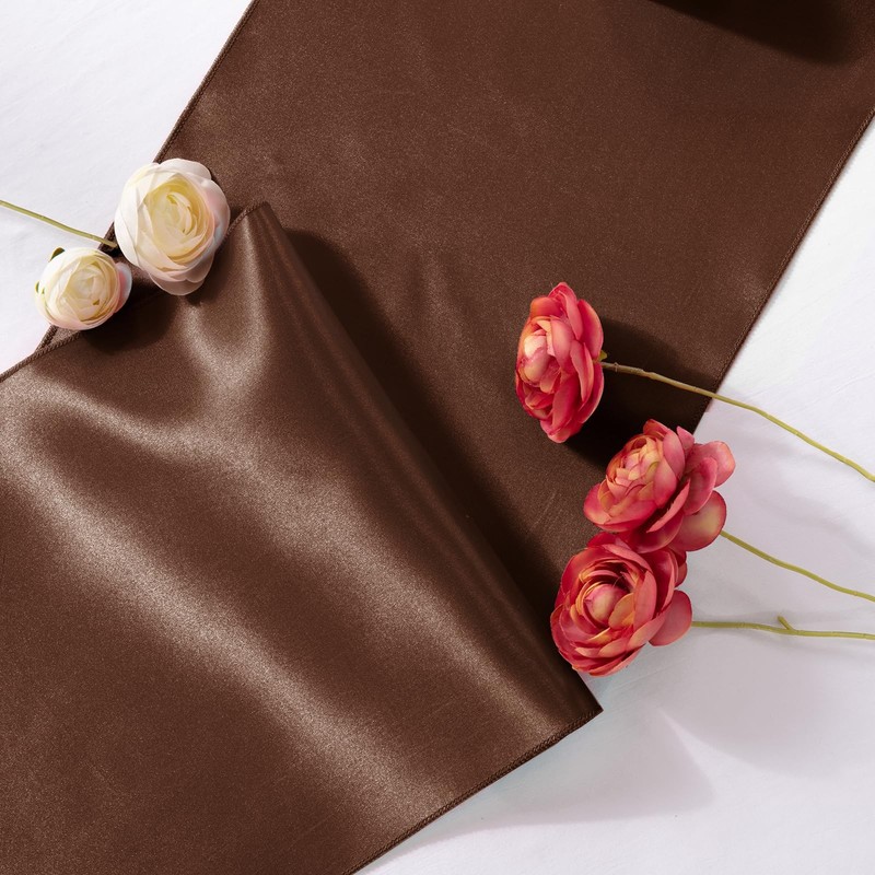 5 Pack Chocolate Brown Satin Table Runners 12 x 108 Inch Bright Satin Silk Ta... gallery