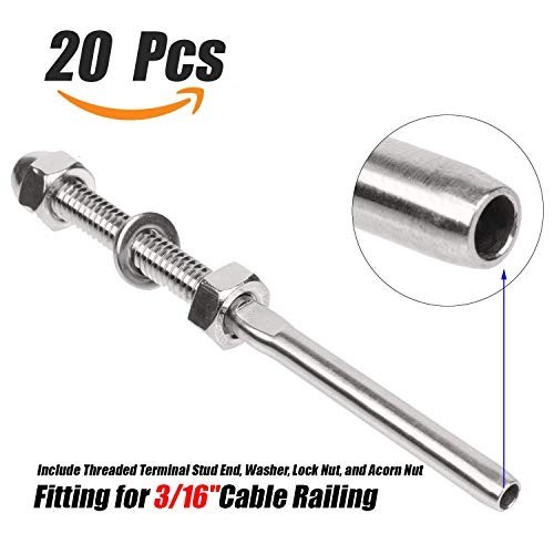 Cable Railing Swage Threaded Stud T316 Stainless Steel 3/16-In 20-Pc Kit gallery