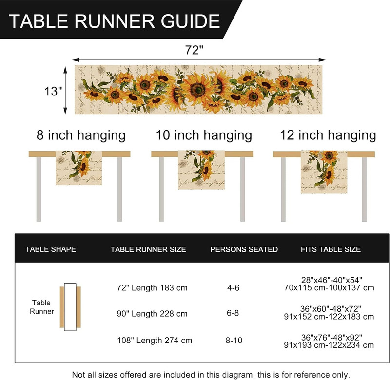 Fall Sunflowers Table Runner, Vintage Spring Summer Flower Home Kitchen Dining D gallery