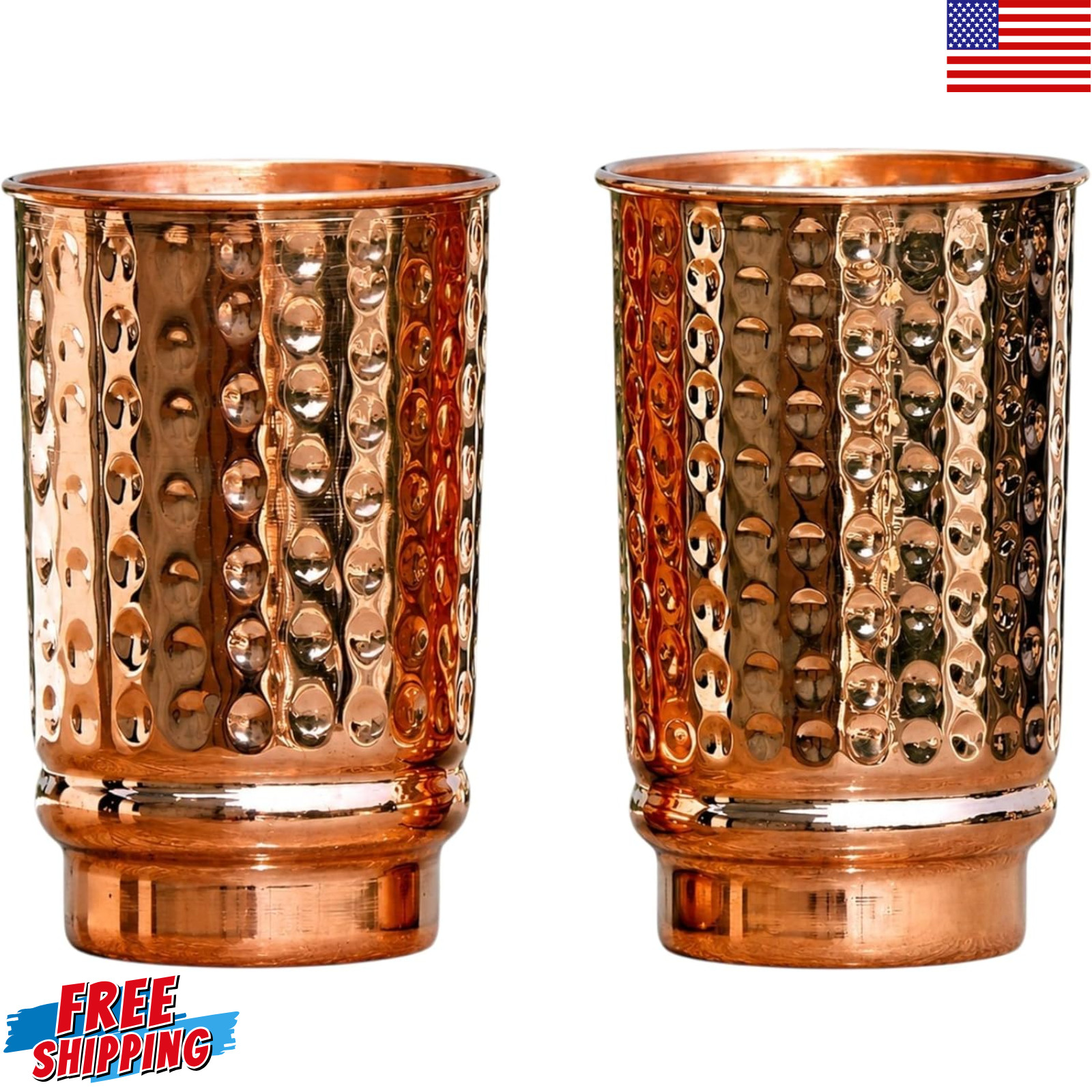 Pure Copper Drinking Cups - Ayurvedic Health Copper Hammered 2 pcs. set gallery