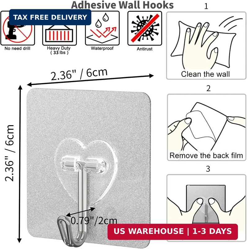20-Pack Super Sticky Adhesive Hooks - Stainless Steel Hooks Hold Up To 22 lbs gallery