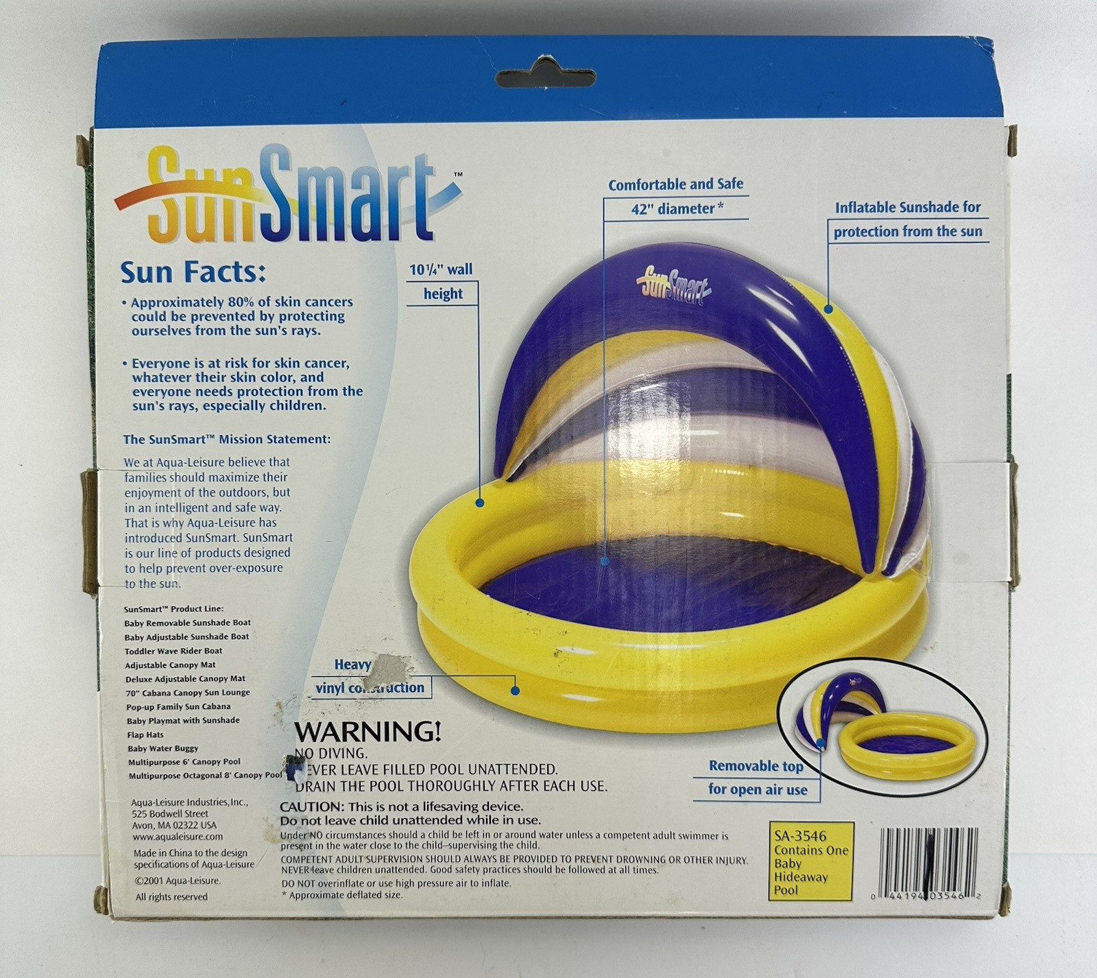 Sun Smart Baby Hideaway Pool White Yellow Blue 6-18 Months 42" Diameter 31" High gallery