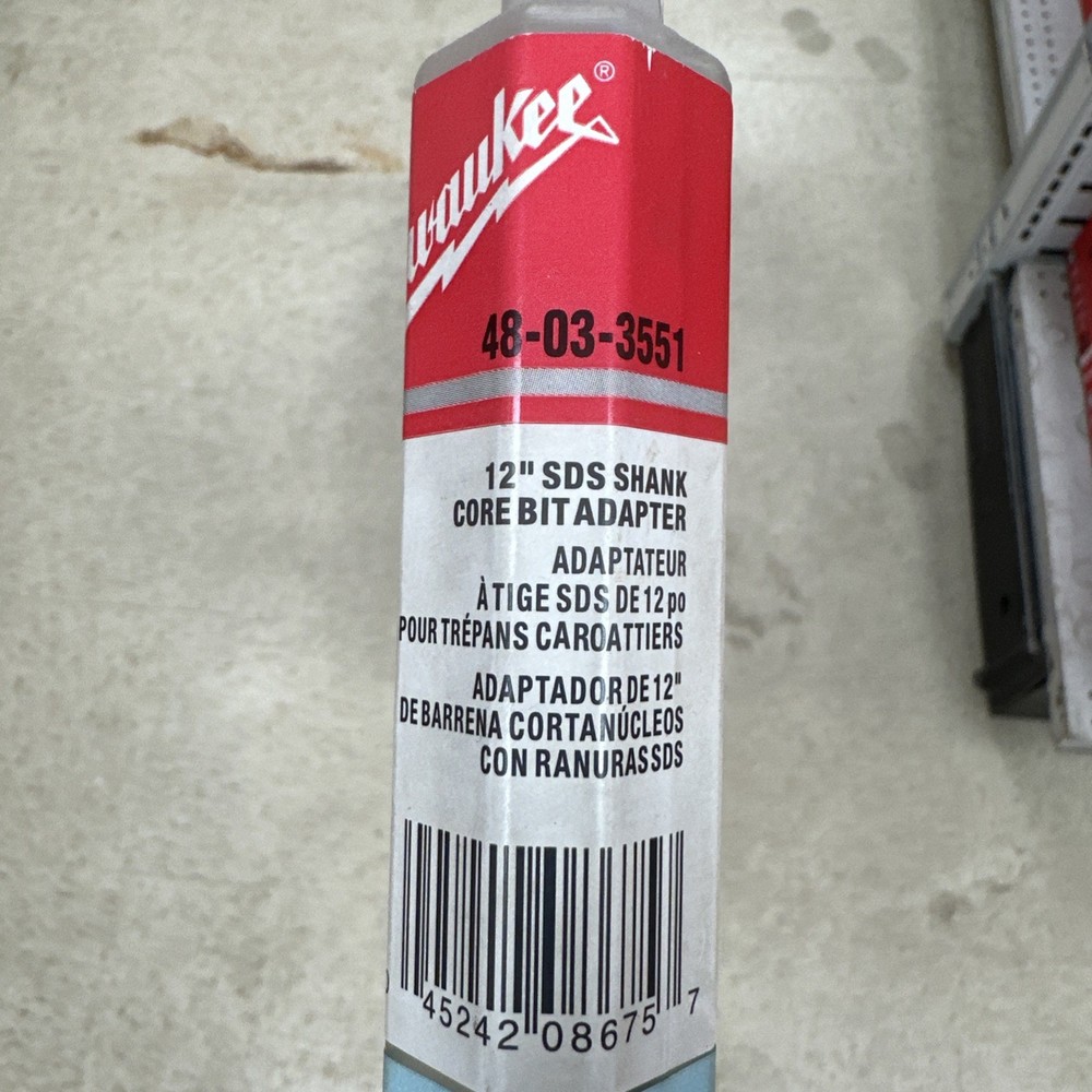 Milwaukee SDS Plus Thin Wall Core Bit Adapter Shank 12 Inch Silver 48-03-3551