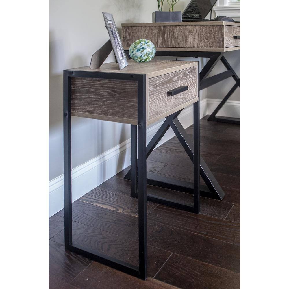 BALKENE Tribeca Single Drawer Weathered Wood Rectangular End Table Nightstand gallery
