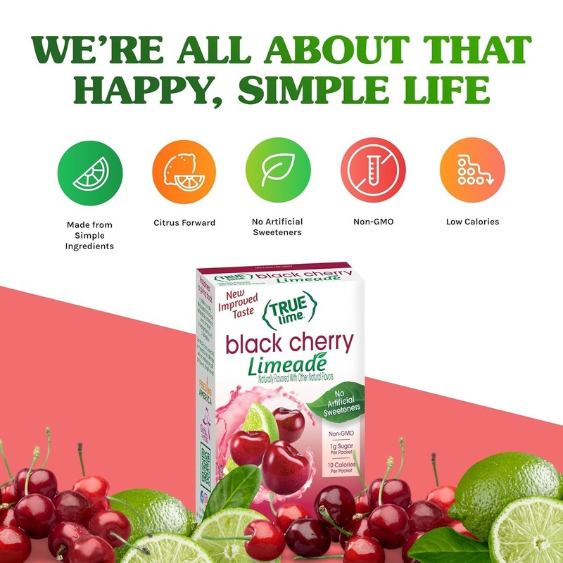 True Citrus Black Cherry Limeade Drink Mix, 1.06 10.6 Ounce (Pack of 1), red gallery