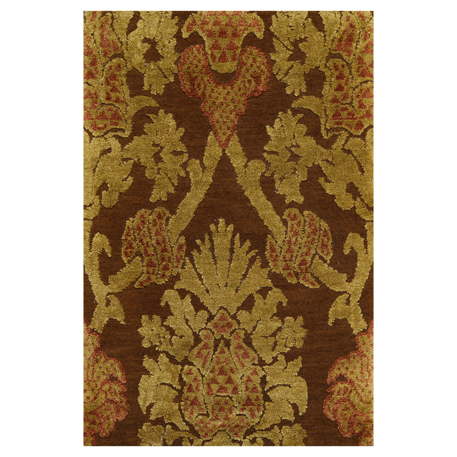 2' x 3' Hand Knotted Wool & Silk Baroque High Low pile Tibetan Area Rug Brown2x3 gallery