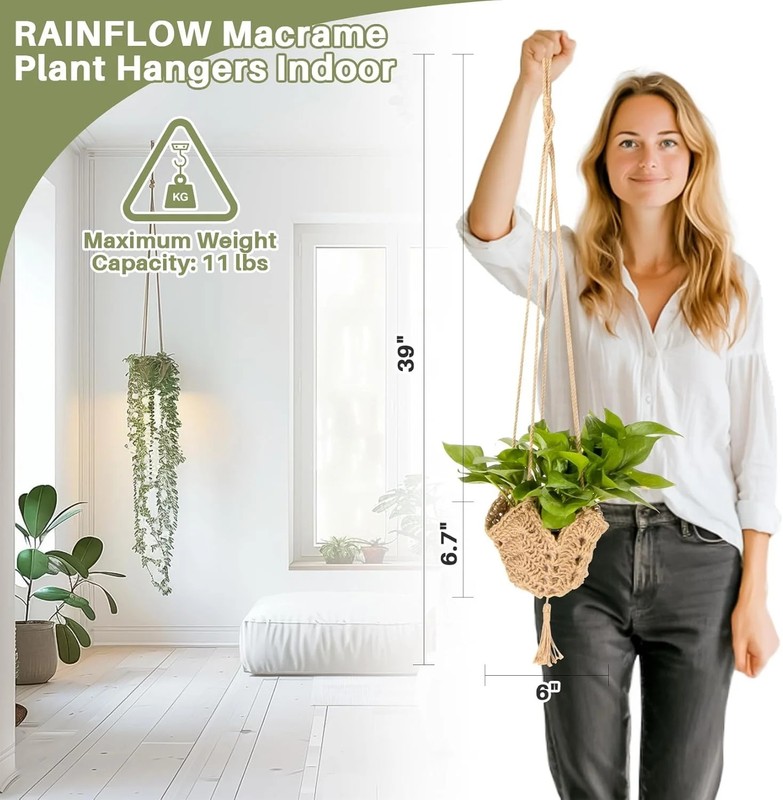 RAINFLOW Macrame Plant Hangers Indoor - 2 Packs Hanging Planters for Indoor Plan gallery