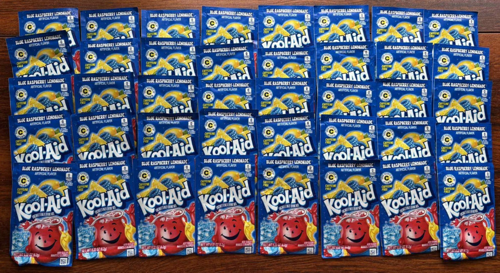 Kool Aid Blue Raspberry Lemonade Unsweetened Drink Mix Caffeine Free Lot of 40