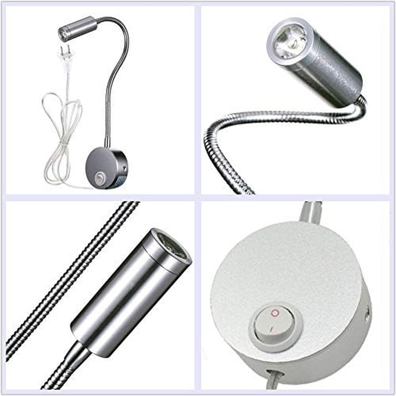 3W Wall Mounted Reading Light Flexible Gooseneck LED Sconce Lamp with Plug & Swi gallery