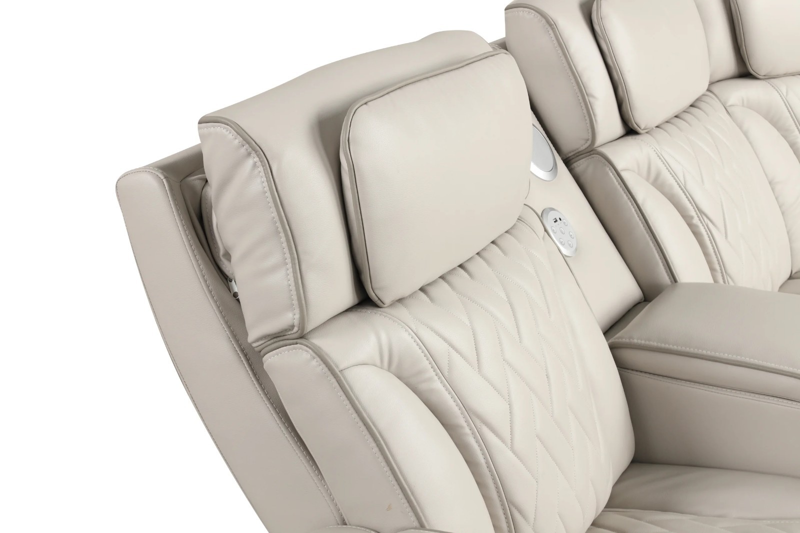 NEW 115" Wide LED Sectional Power Recliner & Adj Headrest w/ BT Speaker Biege gallery