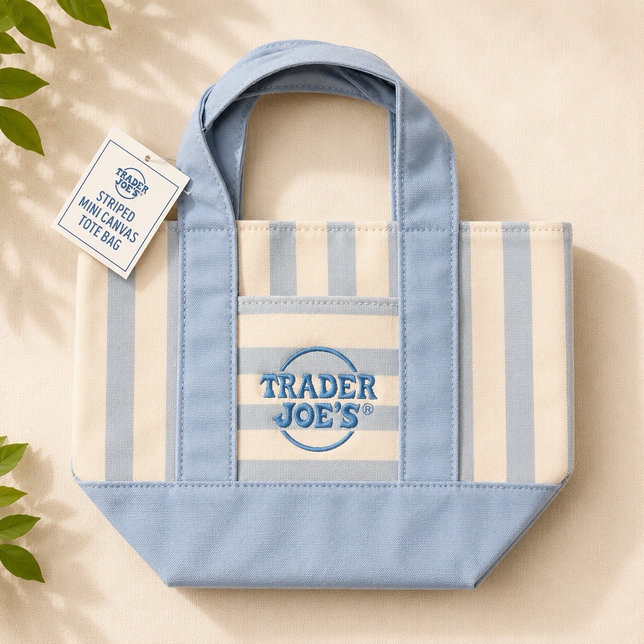 Trader Joe’s Striped Mini Canvas Tote Bag Set of 4 Pink Blue Green Beige Reuse gallery