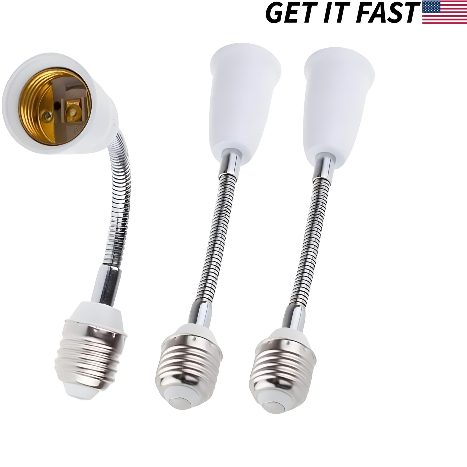 3 Pack E26 E27 Light Bulb Socket Flexible Extension Adapter Standard Medium Base gallery