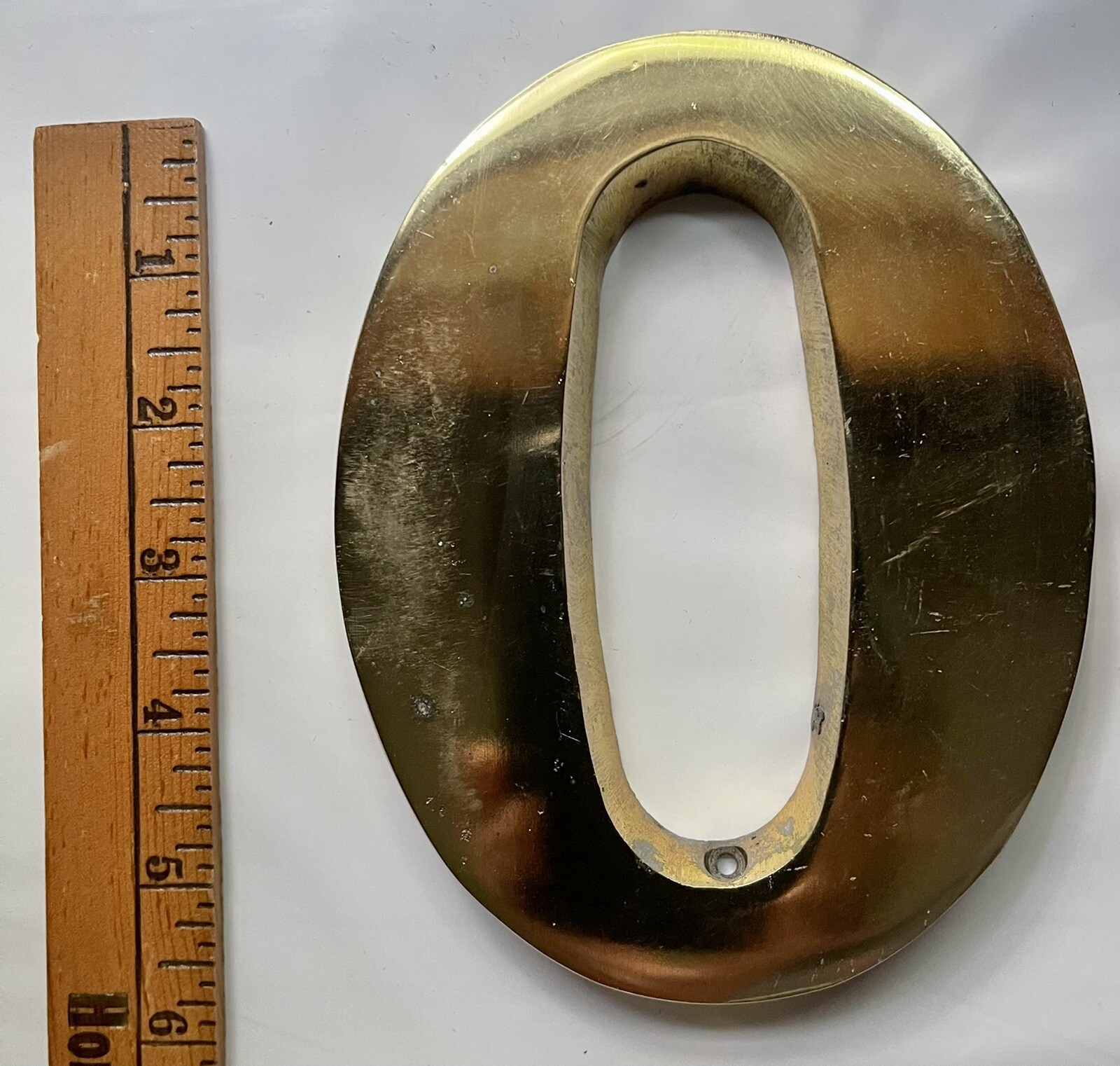 ZERO 0 POLISHED BRASS PLATED METAL HOUSE ADDRESS NUMBER, 6" HIGH 1.5 POUNDS NEW gallery
