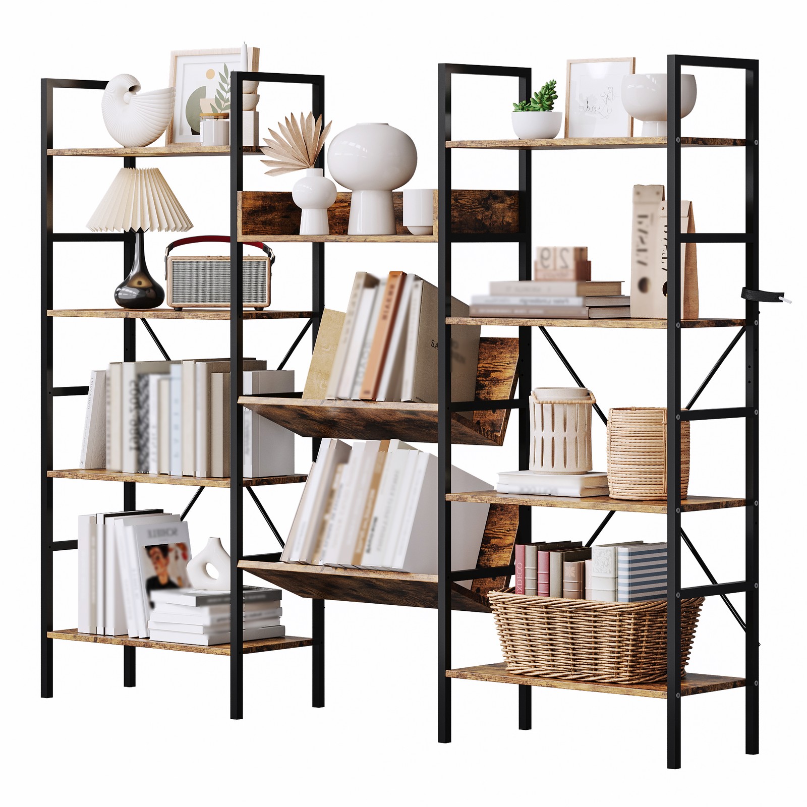 4 Tier Industrial Bookcase Adjustable MDF Shelves Metal Frame 100 Lbs Anti Tip gallery