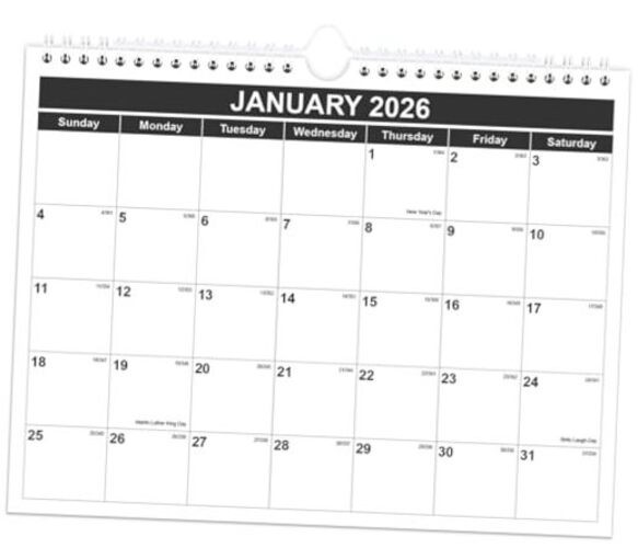Calendar 2026 - Monthly Wall Calendar from January 2026 - June 8.5" x 11" Black gallery