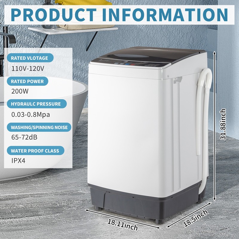 Full-Automatic Washing Machine Portable Compact Laundry Washer Spin w/Drain Pump gallery
