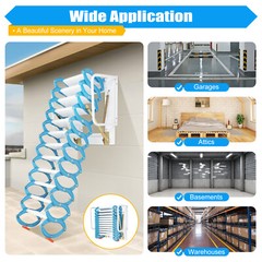 ??12 Steps Loft Wall Folding Pulldown Attic Ceiling Ladder Stairs 1102.3 lbs