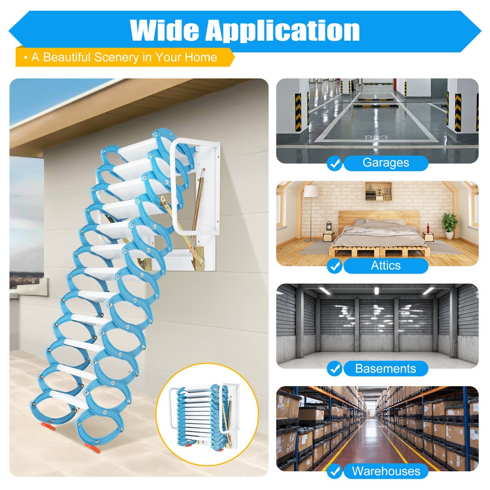 Attic Ladder Attic Pull Down Ceiling Ladder Access Stairs Carbon Steel Folding