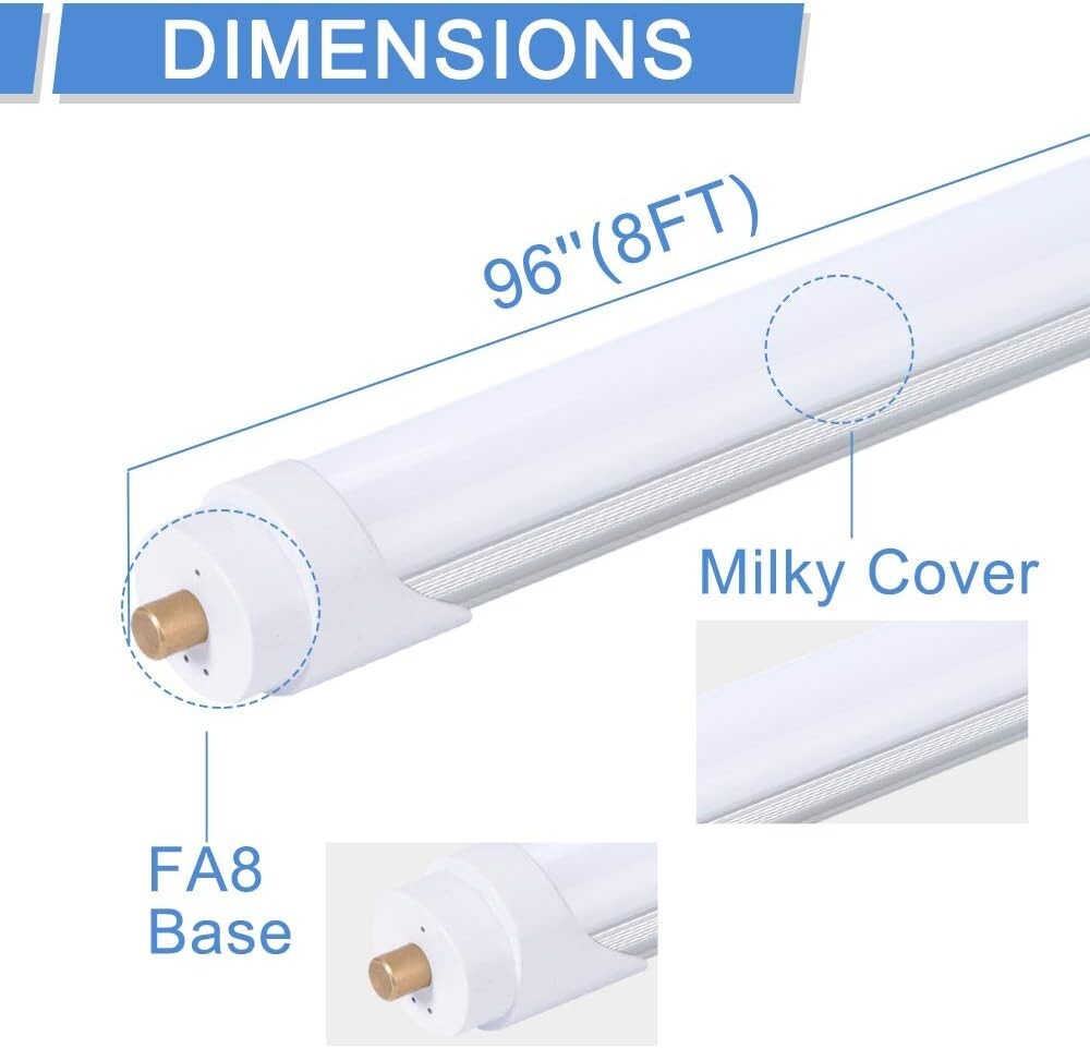 ONLYLUX 8Ft Led Bulbs, 12 Pack 96" 45Watt FA8 Single Pin LED Tube Lights 5400LM gallery