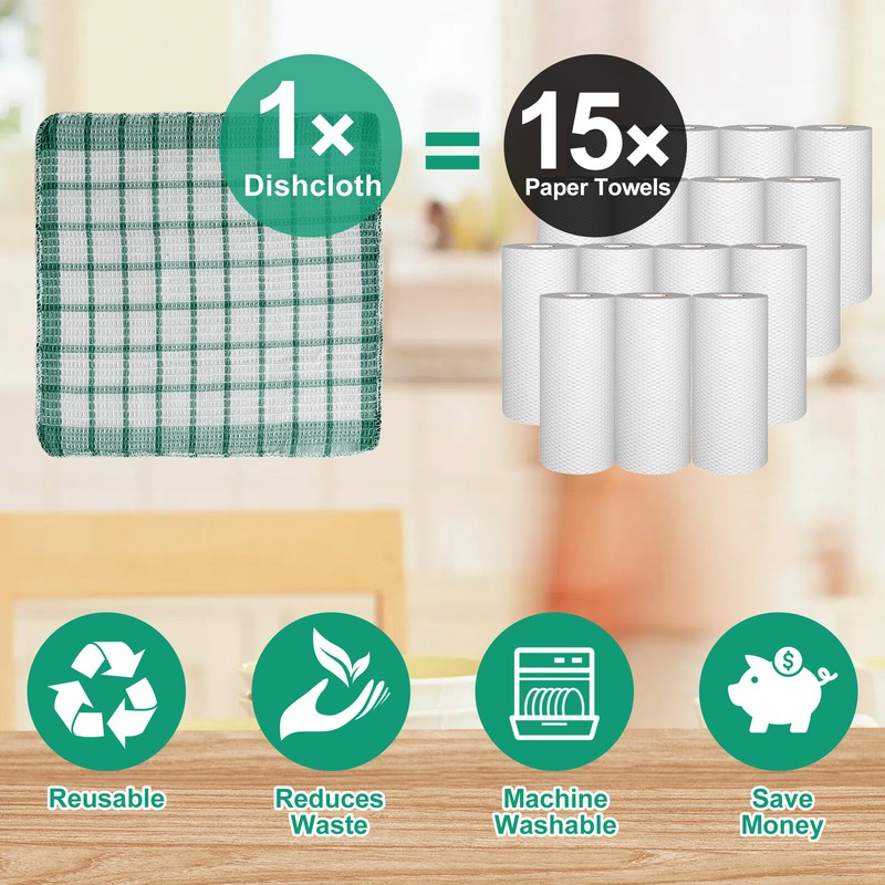 12 Pcs Kitchen Dish Cloths Cotton Super Cleaning Absorbency Towel Rags 30x30cm gallery