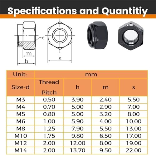 Nylon Insert Hex Lock Nuts - 30Stainless Steel - Black Finish - Coarse M14 4 gallery