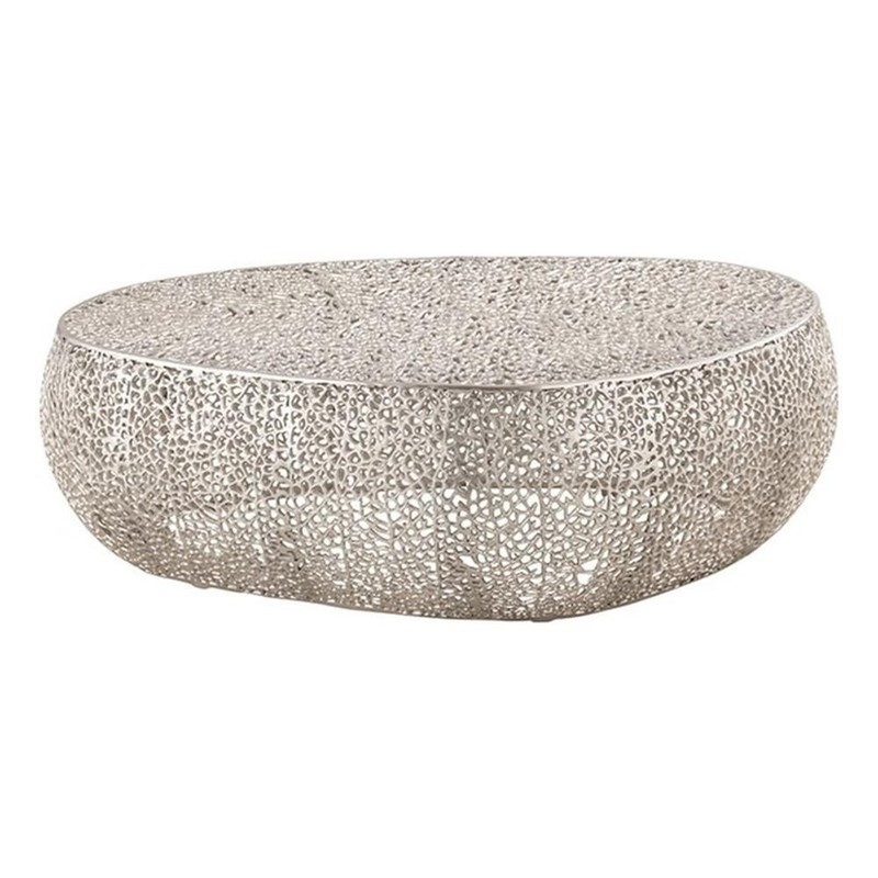 Pemberly Row Oval Shape Coffee Table Made with Aluminum in Silver Color gallery