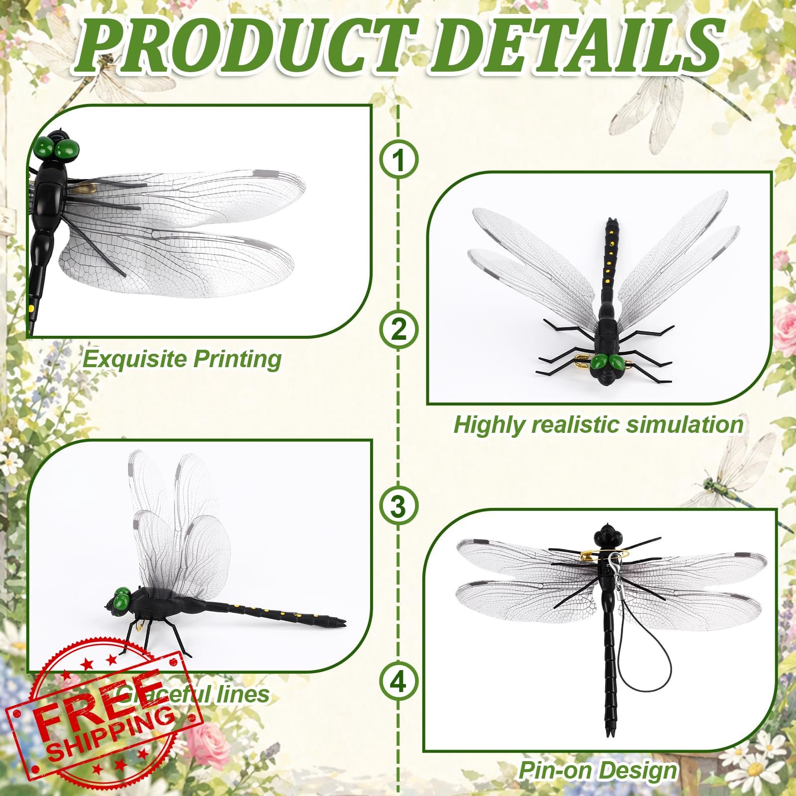 Mysora 36 Realistic Dragonfly Clips Black gallery