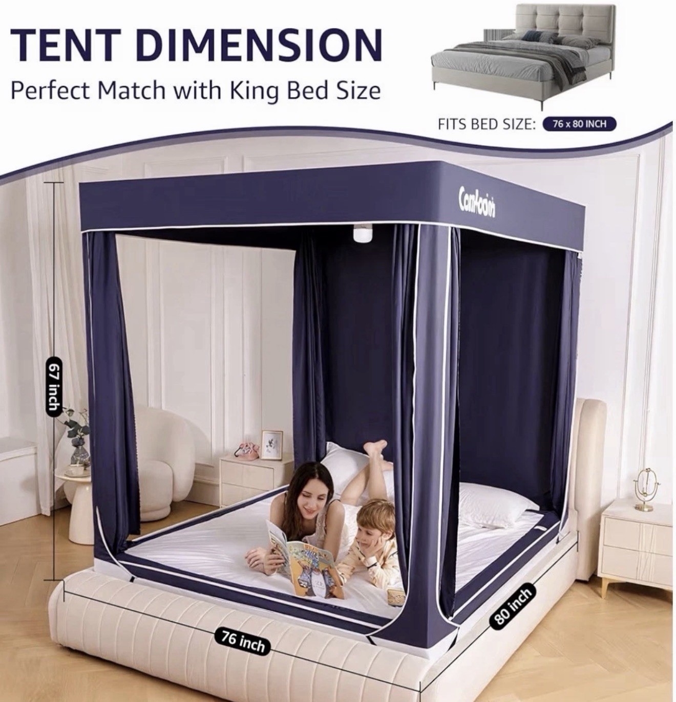 Comfomind King Bed Tent Canopy Privacy Sleeping Indoor Kids Adult Blackout gallery