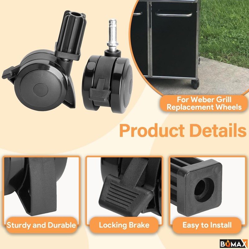 4 Pack Locking Casters Replacement for Weber Spirit Parts 2009-2012, 2007-2011 gallery