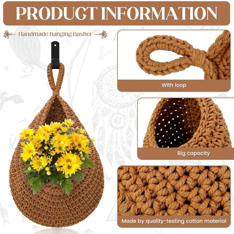 Hanging Fruit Baskets for Kitchen - 3 Pack Boho Wall Hanging Basket with 6 Pcs S gallery