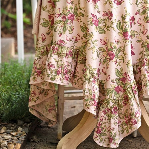 April Cornell Sweet Pea Ruffle 60 x 60 Tablecloth Topper Deep Rose Blush Green gallery
