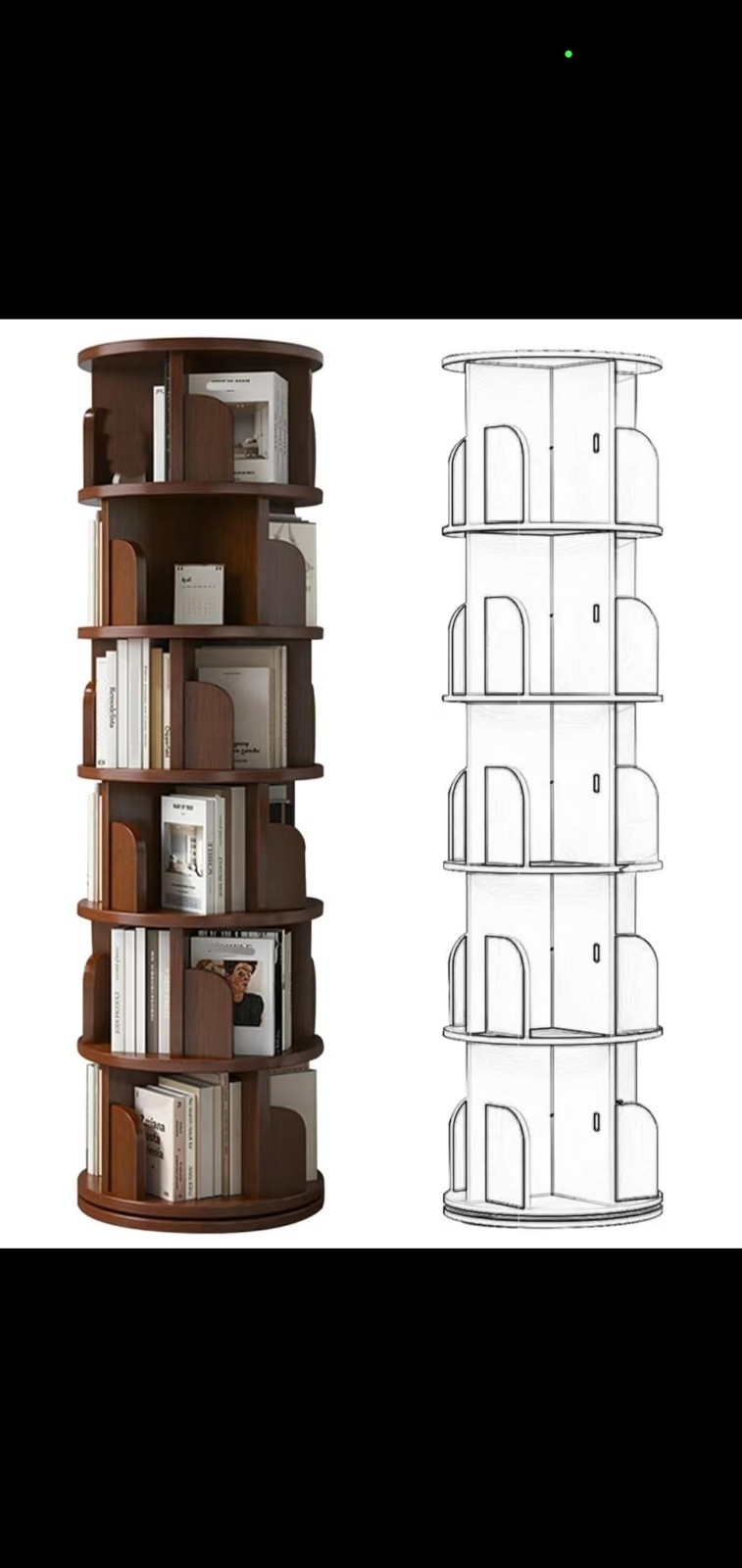 Rotating Round 5-Shelf Bookcase, Brown White Black, Wood MDF/Chipboard gallery