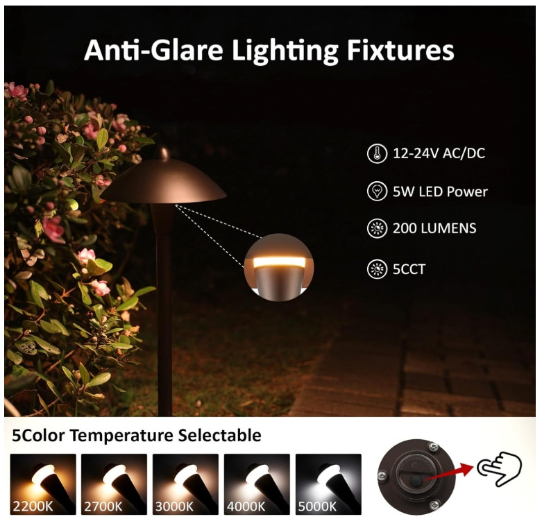 6-Pack 5CCT Low Voltage Pathway Lights, LED Landscape Path Light, 5W, 12-24V gallery
