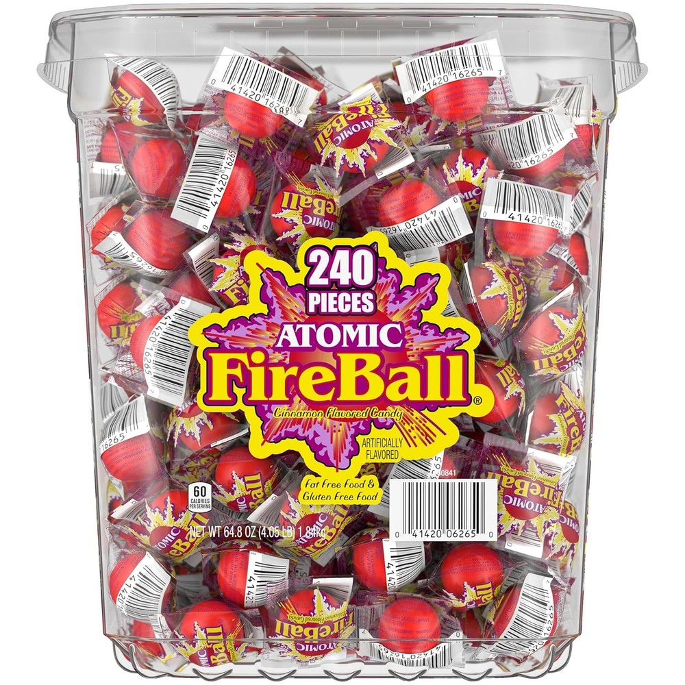 Wonka Atomic Fireball Candy Cinnamon Flavor Individually Wrapped 7.5g 240 Ct