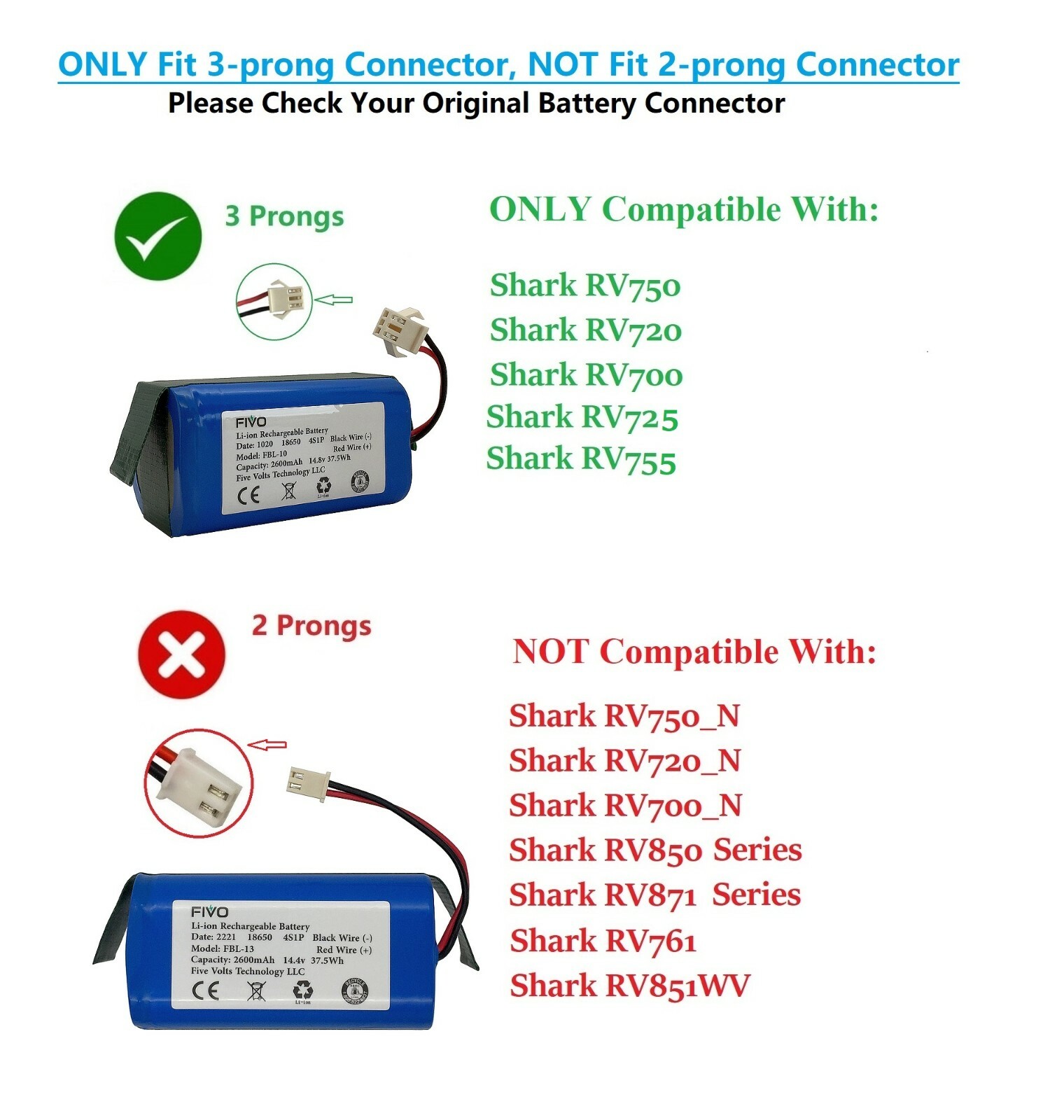 Replacement Battery for Shark Ion RV750 RV720 RV725 RV700 Models (3-prongs plug) gallery