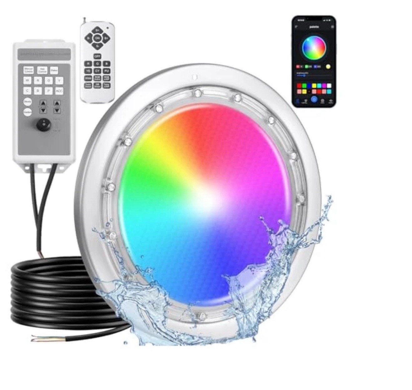 Pomeade FixOasis SH101200 10 Inch 120V White RGB LED Pool Light 50ft App Remote gallery