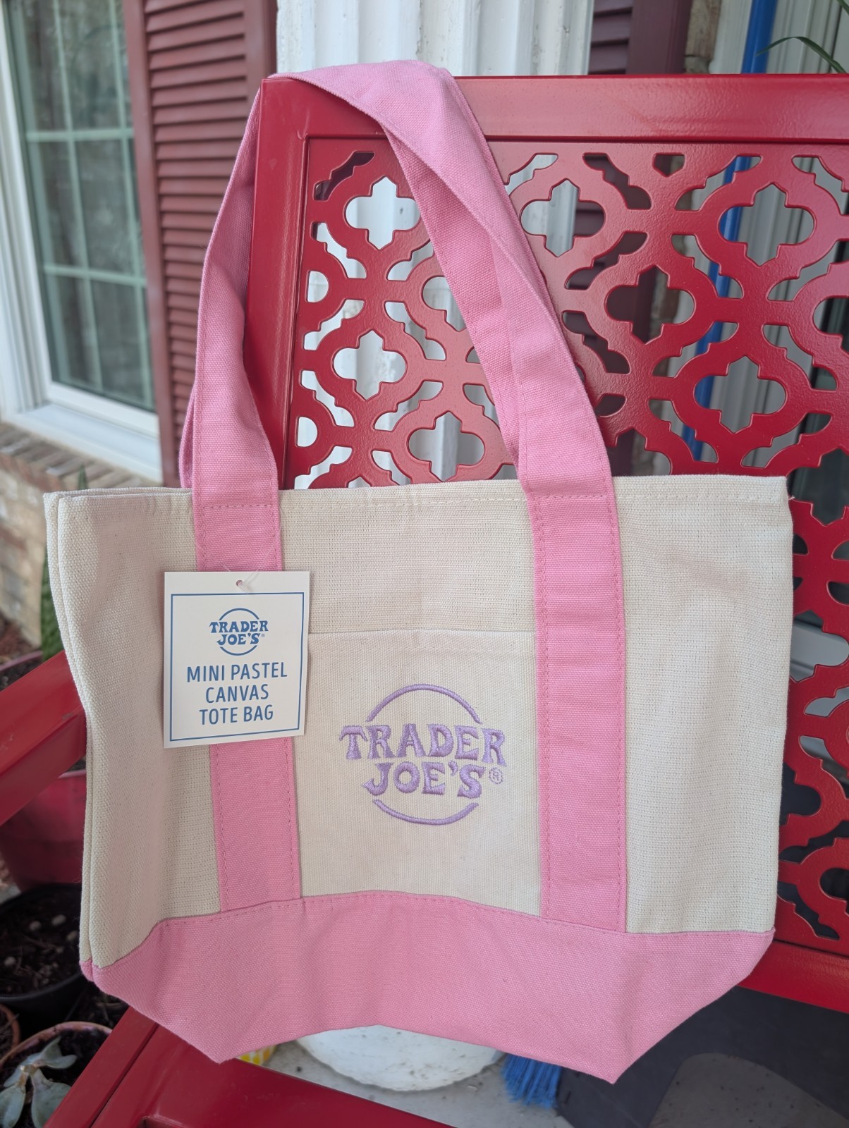 TRADER JOE'S ~ Mini Pastel Canvas Tote Bag { PINK } gallery